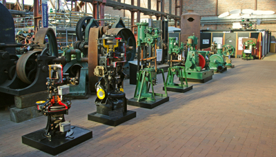 The display of pumps and engines at the Scottish Maritime Museum.