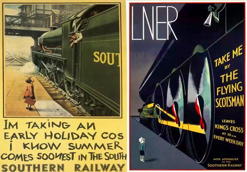 A Southern Railway poster along with a similar design from the LNER.