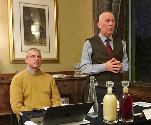 Chris Miller and Brian Weddell addressing the Scottish Region meeting on the vision of Prestonpans Community Council for a cruise-liner terminal on the site of the old power station at Cockenzie.