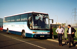 Members alighting from the coach after the tour of the Eurocentral site.