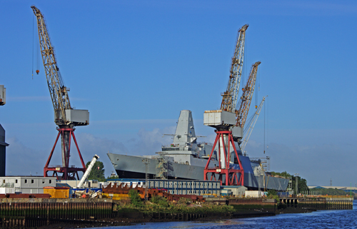 HMS Duncan on the slipway at Fairfield shipyard just before its launch in 2010