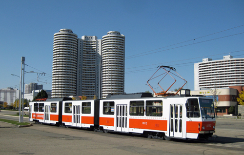 Tram 1002 - built new for the opening of the tramway and said to have been used by Kim Il Sung on opening day.