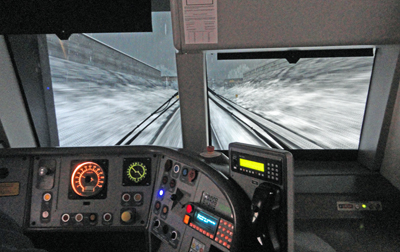 The view from the cab - with train controls.